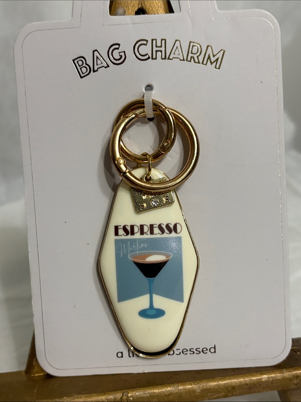 A little obsessed Espresso Bag Charm Keychain NWT